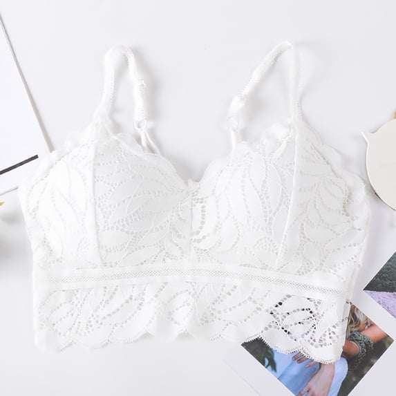Lace Bralette for Women Padded Bandeau Design with Adjustable Straps Comfortable Daily Wear Bra, White