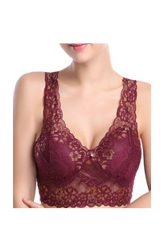 Lace Bralette for Women Push Up Bra Sexy Wireless Padded V Neck Plus Size Comfort Lingerie Tops