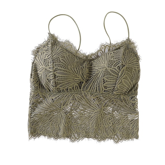 Lace Bralettes for Women Plus Size Fashion Lace Backless Solid Strap Wrap Hollow Out Bra Underwear V-Neck Lightly Lined Bra Feature Hook and Eye Closure Padded Bra Style Y-120 , Green One Size