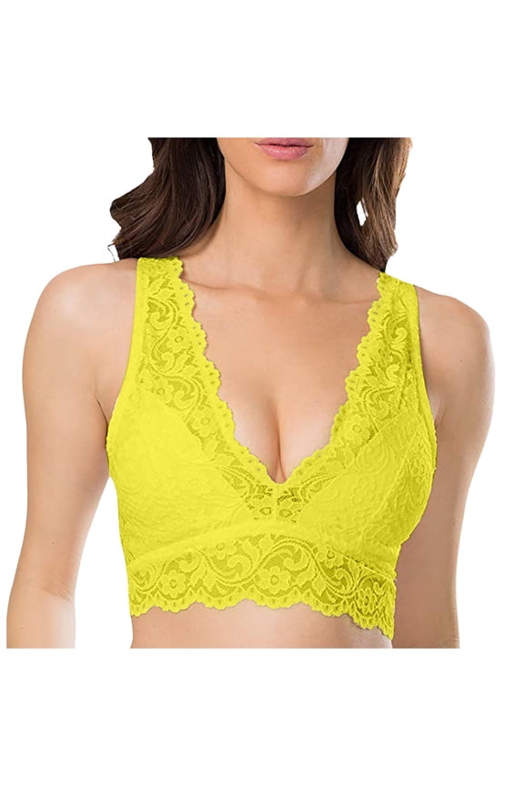 Lace Bralettes Women V Neck Wireless Bras Unlined Basic Cami Sexy Comfy Everyday Wirefree Lingerie Unpadded