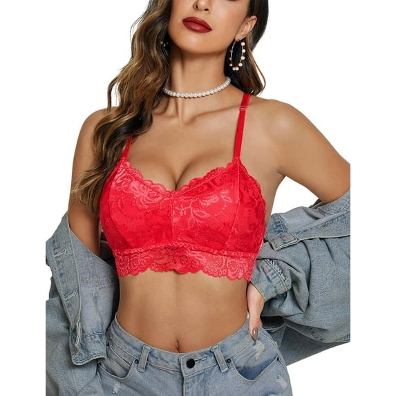 Lace Bralettes for Women Padded Bralette Camisole Racerback Crop Top Floral Lace Bralettes V Neck