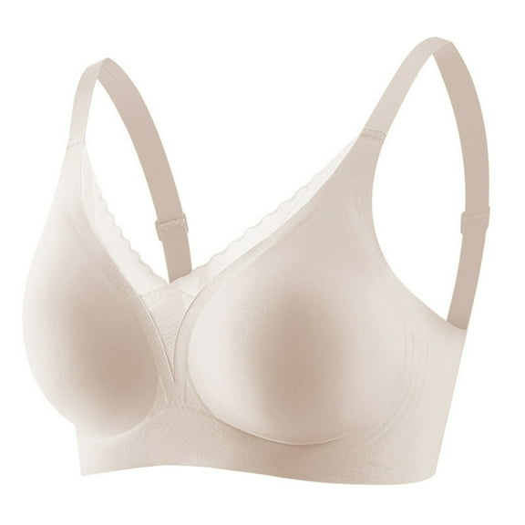 Lace Bras For Women No Underwire Wireless Bras With Support comfortable Lift Full Coverage Deep V Bralettes (L, Beige)
