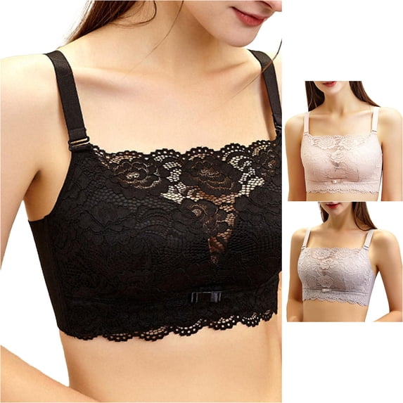Sunshuilll Women's Big & Tall Lace Wireless Full Coverage Bra, Black