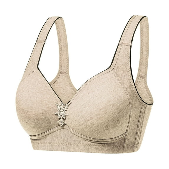 Lace Bras Women Bra Wire-Free Underwear Pullover Bra Everyday Bras V-Neck Lightly Lined Bra Feature Hook and Eye Closure T-Shirt Bra Style Y-463 , Beige L