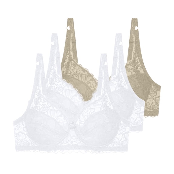 Lace Bras for Women 3 Pack Underwire Comfortable Large Size Everyday Bralettes Size Thin Breathable Lace Balconette Lady Cute Bras Push up Khaki 80B