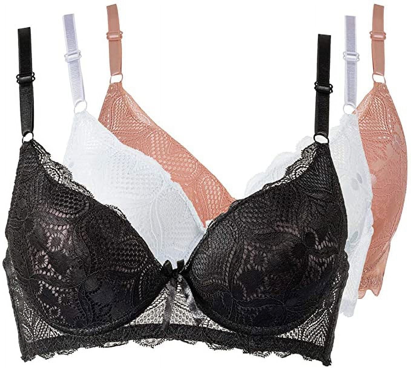 Lace Bras for Women, 3Pack Push Up Underwire Bra, Padded Contour ...