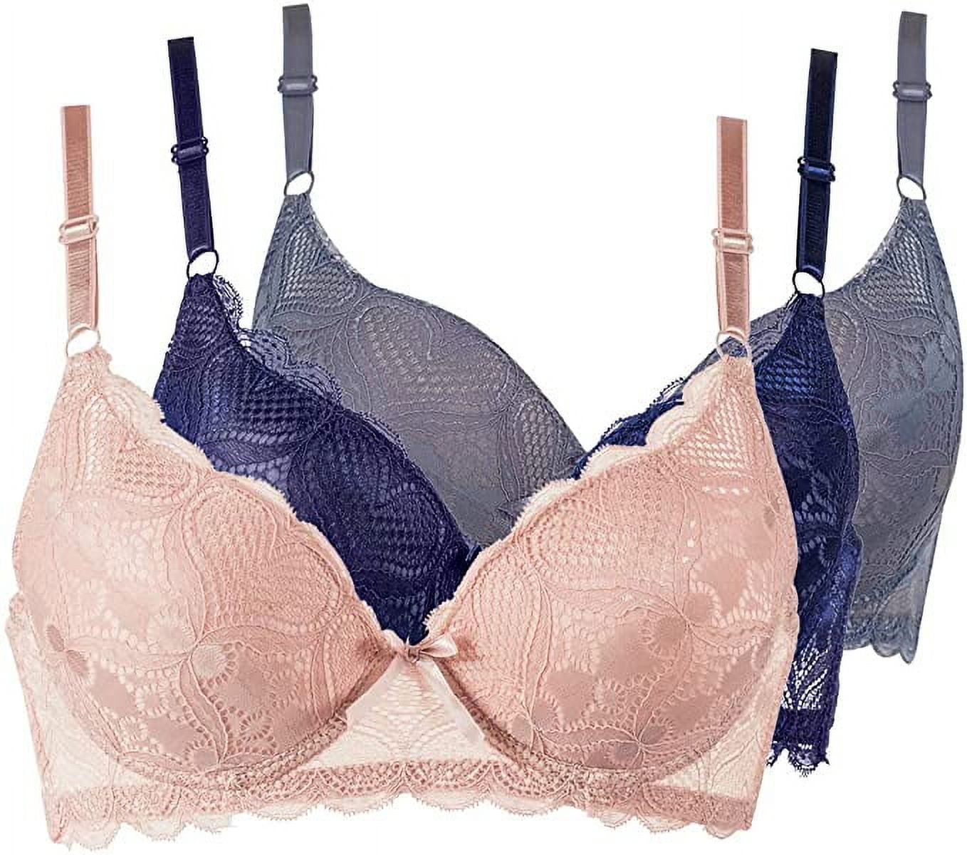 Lace Bras for Women, 3Pack Push Up Underwire Bra, Padded Contour ...