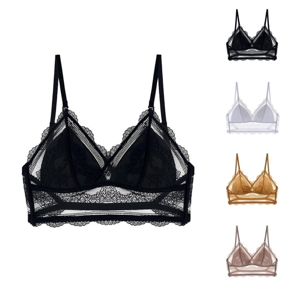 Lace Bras for Women Comfortable Breathable Racerback V Neck Wireless Triangle Bralettes