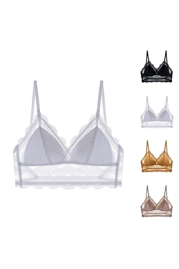 Lace Bras for Women Comfortable Breathable Racerback V Neck Wireless Triangle Bralettes