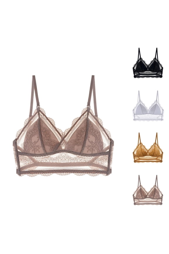 Lace Bras for Women Comfortable Breathable Racerback V Neck Wireless Triangle Bralettes