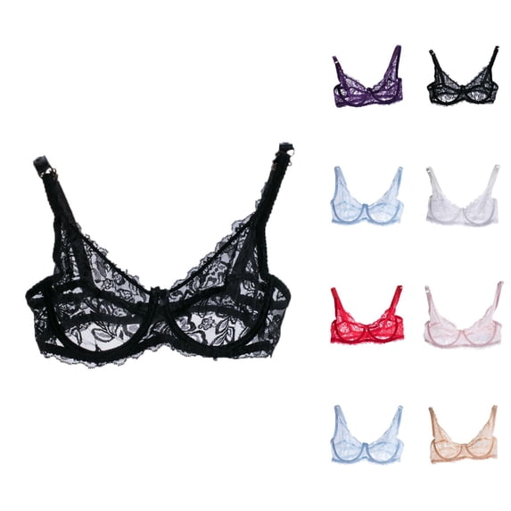 Lace Bras for Women Lightweight V Neck Floral Lace Adjustable Strap Bralettes Everyday Bra