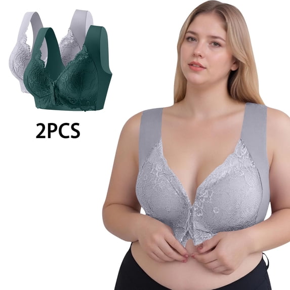 Lace Bras for Women Plus Size Front Closure Bralettes Seamless No Underwire Full Coverage Supportive Everyday Bras,M-5XL