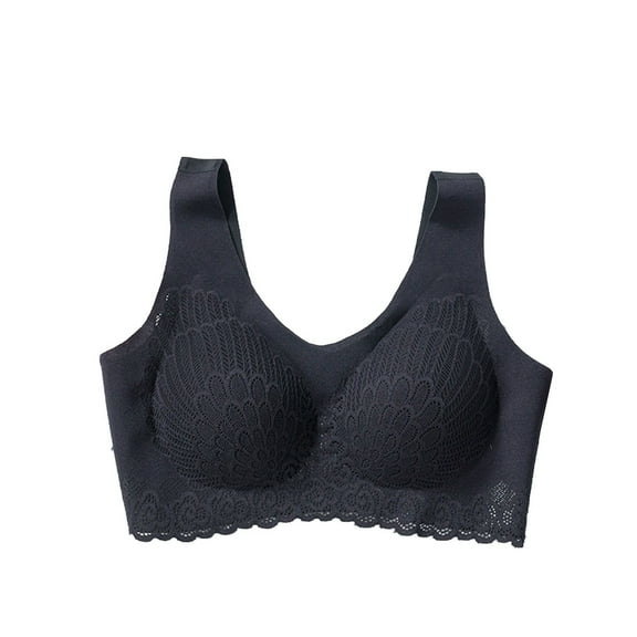 Lace Bras for Women Push Up Full Coverage Smooth Stretch Brassiere Wireless Padded Yoga Vest Breathable Underwear Sports Bra,Black,34 C