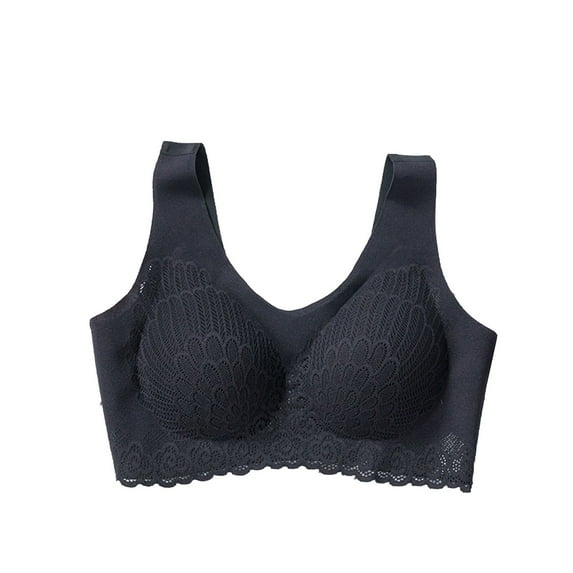 Lace Bras for Women Push Up Full Coverage Smooth Stretch Brassiere Wireless Padded Yoga Vest Breathable Underwear Sports Bra,Black,34 C