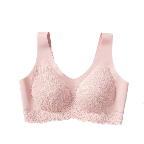 Lace Bras for Women Push Up Full Coverage Smooth Stretch Brassiere Wireless Padded Yoga Vest Breathable Underwear Sports Bra,Pink,44 C