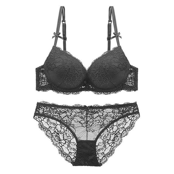 Lace Bras for Women See Through Underwire Embroidered Mesh Sheer Lingerie Full Coverage Push Up Panty Bra,Black 5,S