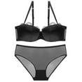 thumbnail image 1 of Lace Bras for Women See Through Underwire Embroidered Mesh Sheer Lingerie Full Coverage Push Up Panty Bra,Black 6,XL, 1 of 4