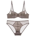 thumbnail image 1 of Lace Bras for Women See Through Underwire Embroidered Mesh Sheer Lingerie Full Coverage Push Up Panty Bra,Brown,L, 1 of 4