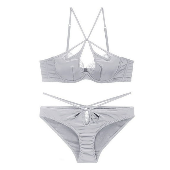 Lace Bras for Women See Through Underwire Embroidered Mesh Sheer Lingerie Full Coverage Push Up Panty Bra,Gray 3,S