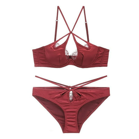 Lace Bras for Women See Through Underwire Embroidered Mesh Sheer Lingerie Full Coverage Push Up Panty Bra,Red 8,M