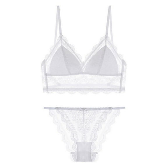 Lace Bras for Women See Through Underwire Embroidered Mesh Sheer Lingerie Full Coverage Push Up Panty Bra,White 7,XL