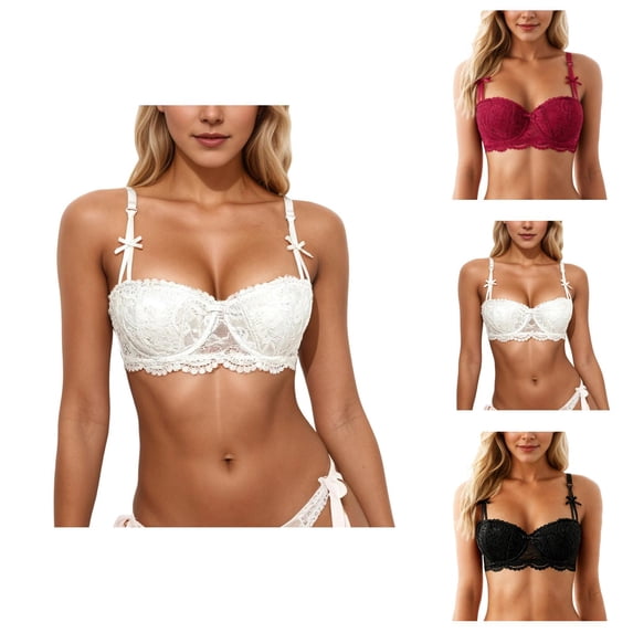 Lace Bras for Women Sheer Lightweight Comfortable Push Up Bralettes Cute Balconette Everyday Bras
