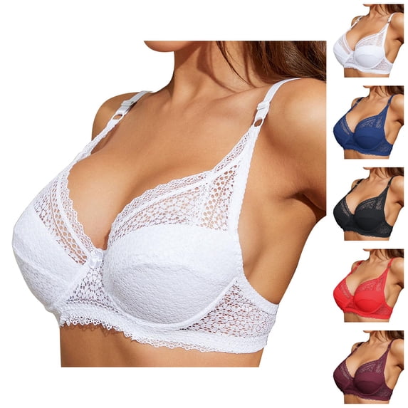 Lace Bras for Women V Neck Full Coverage Thin Cup Underwire Side Support Push Up Bralettes Everyday Bra
