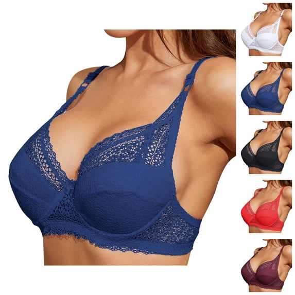 Lace Bras for Women V Neck Full Coverage Thin Cup Underwire Side Support Push Up Bralettes Everyday Bra