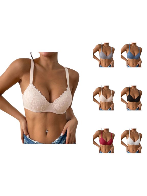 Lace Bras for Women V Neck Lightweight Comfortable Breathable Side Support Underwire Push Up Bralette Everyday Bra