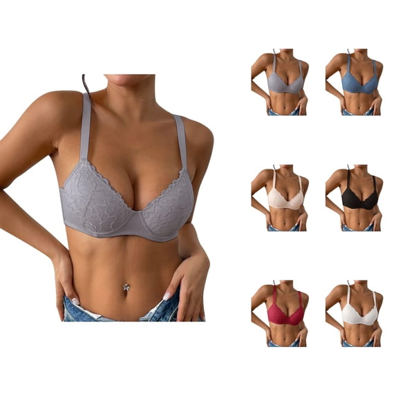 Lace Bras for Women V Neck Lightweight Comfortable Breathable Side Support Underwire Push Up Bralette Everyday Bra