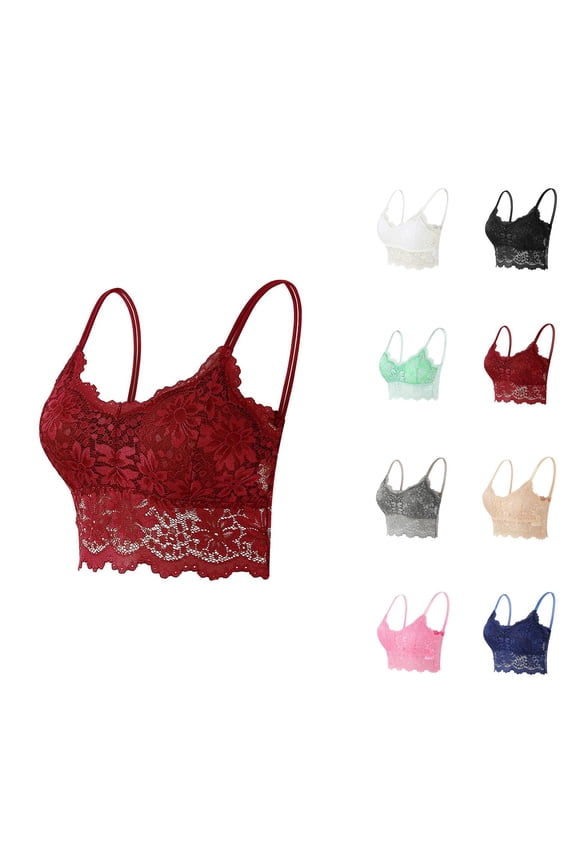 Lace Bras for Women V Neck Spaghetti Strap Cute Floral Lace Camisoles Bralettes Crop Tank Top
