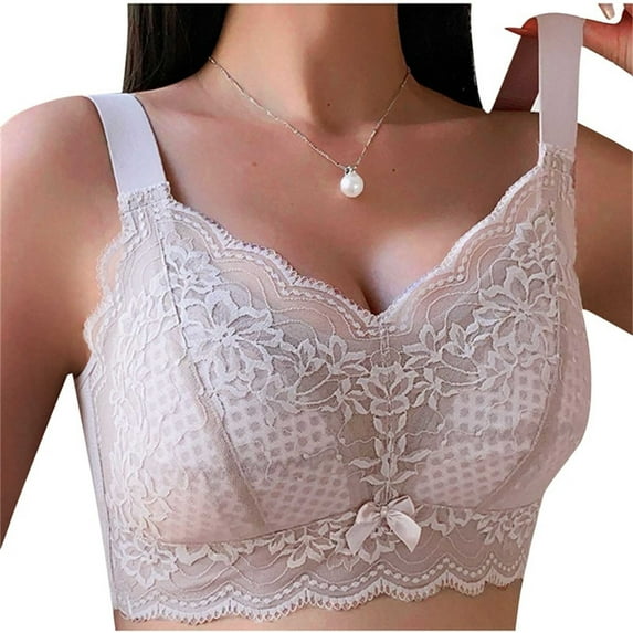 Lace Bras for Women V Neck Wireles Comfort Bralette Padded Full Coverage Push Up No Underwire Everyday Bra,Purple,34 C