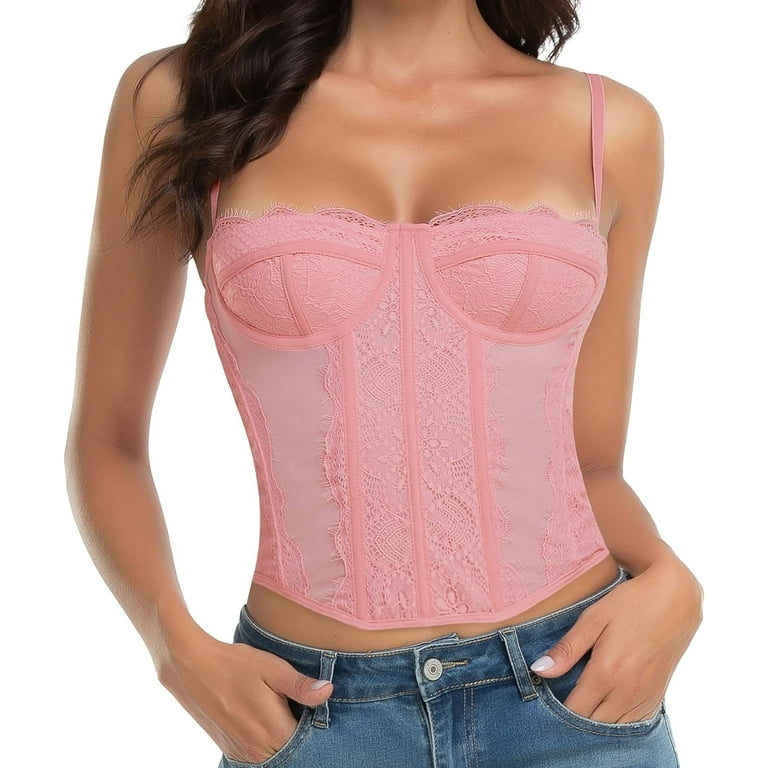 Lace Bustier Corset Tops for Women - Sexy Going Out Party Club Top with  Buckle