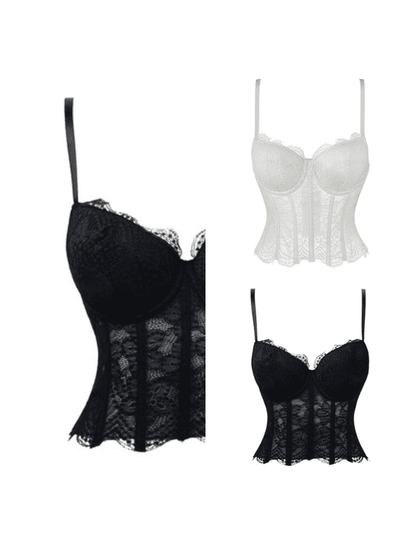 Lace Bustier Tops for Women Going Out Corset Fashion Crop Y2k Spaghetti Strap Tank Fall Date Night Mesh Bustier