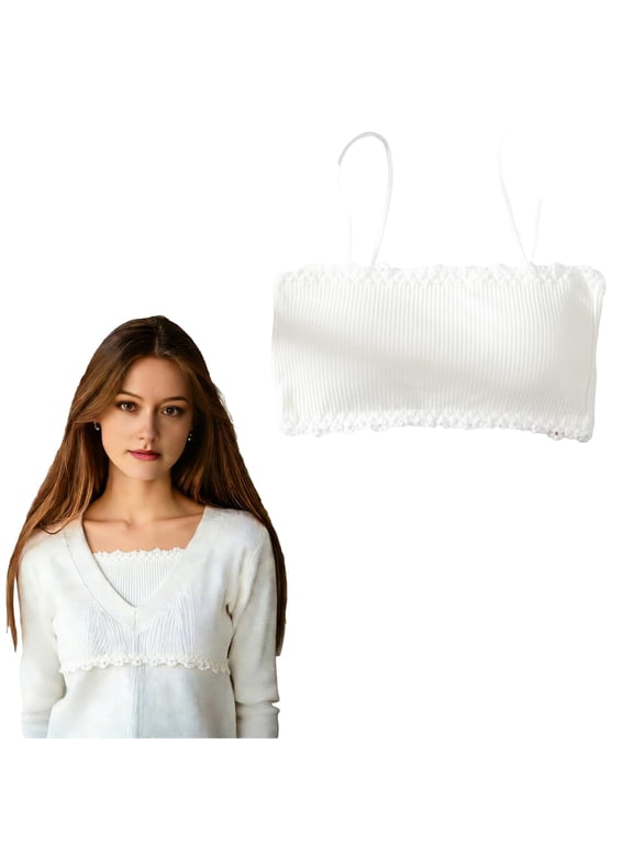 Lace Cami Top Double Lined Sexy Tank Top Spaghetti Strap Bralettes Padded Soft No Underwire Bra Sleeveless Shirt
