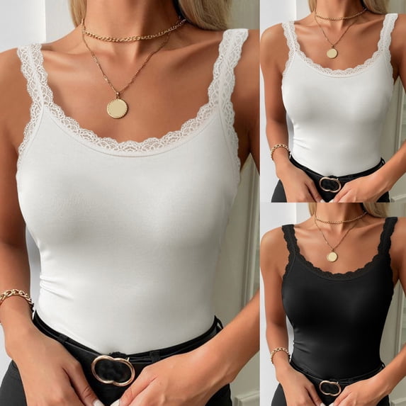 Lace Camisole Tank Tops for Women Sleeveless Summer Going Out Tops Ribbed Cami Undershirts