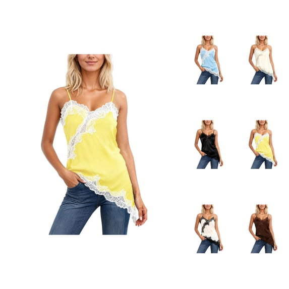 Lace Camisole Tops for Women Dressy Casual V Neck Spaghetti Strap Asymmetrical Hem Cami Tank Top Y2k Going out Tops