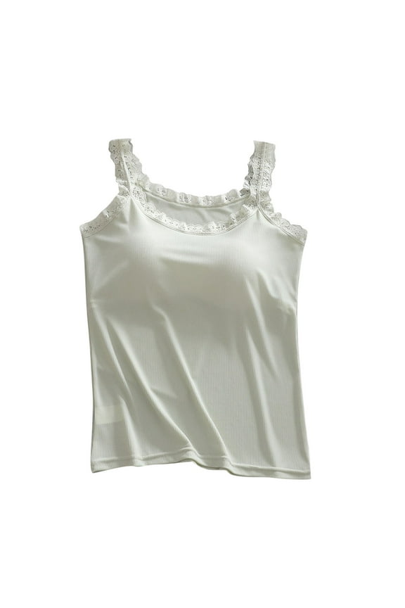Lace Camisole Tops for Women, Soft Modal Undershirt Lace Trim Cami Tanks Tops Basic Sleep Pajamas Top