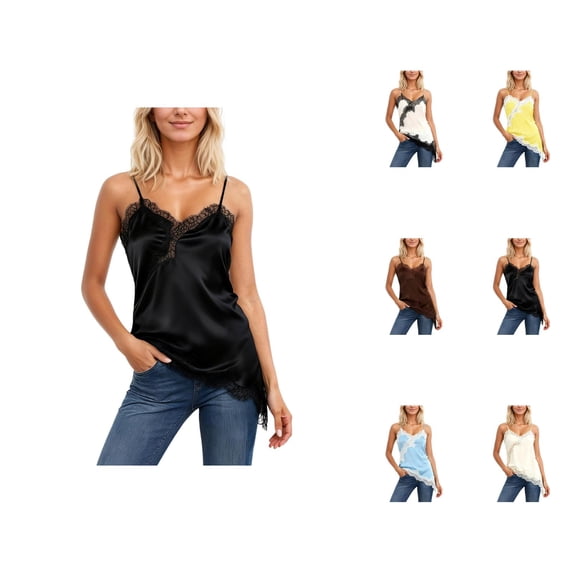 Lace Camisole Tops for Women Summer Spaghetti Strap V Neck Slim Fit Asymmetrical Hem Going out Tank Tops