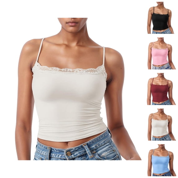 Lace Camisole Tops for Women Summer Square Neck Spaghetti Strap Slim Fit Y2k Cropped Going out Tank Top