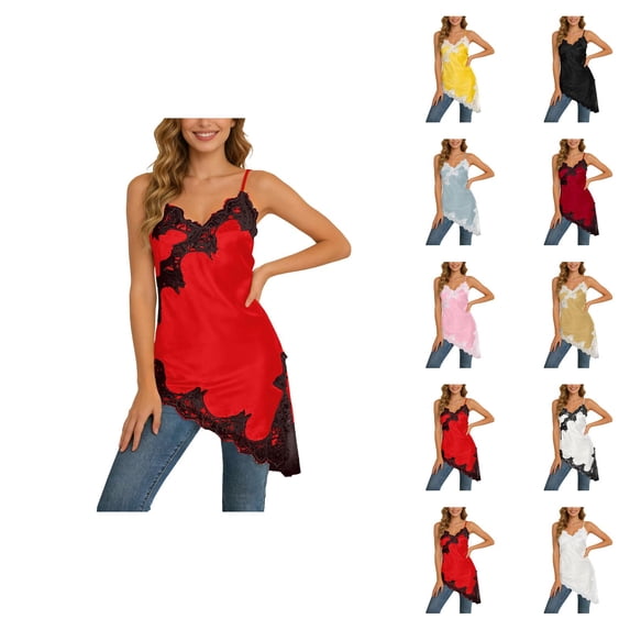 Lace Camisole Tops for Women Y2k V Neck Spaghetti Strap Asymmetrical Hem Cami Tank Tops Going out Tops Summer Outfits