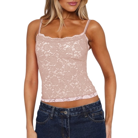 Lace Camisole for Women Tank Top Going Out Y2K Fashion Top Lace Crop Tops Summer Trendy Tops Lotus Root Color L
