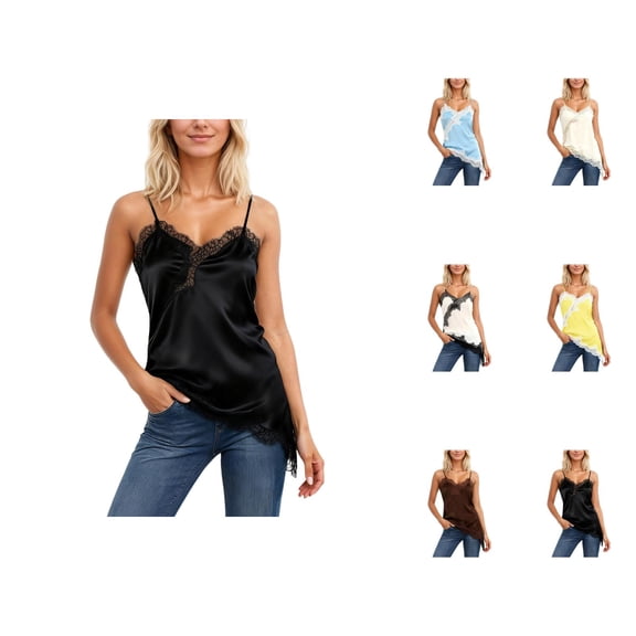 Lace Camisoles for Women 2026 Trendy Lace Patchwork Asymmetrical Hem Spaghetti Strap Camisole Tank Top