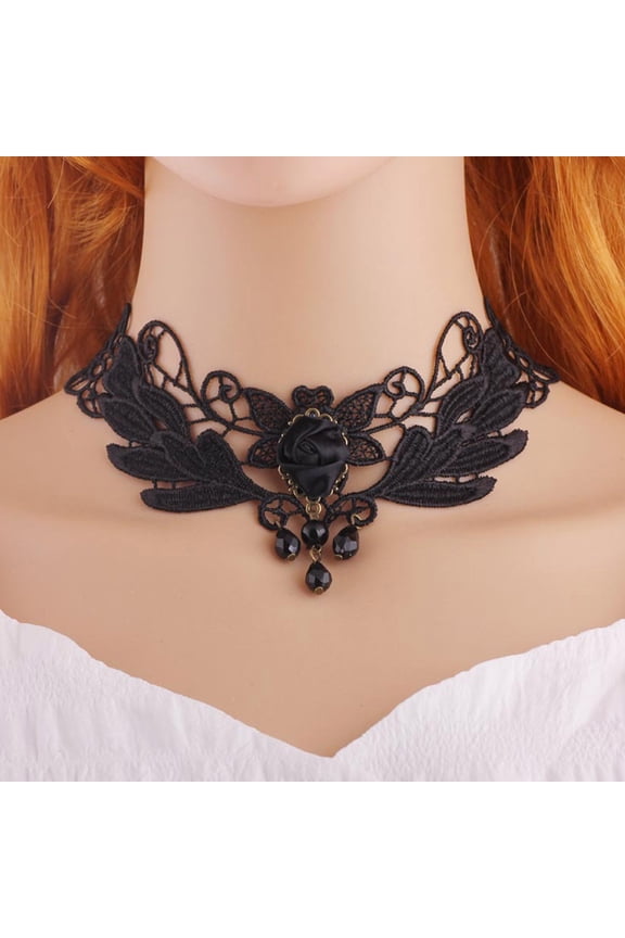 Lace Choker Necklace for Women Gothic Romantic Sexy Adjustable Collar Neckband Accessories Wedding Bridal Party Jewelry Gift (32cm/12.6in, 1PC)