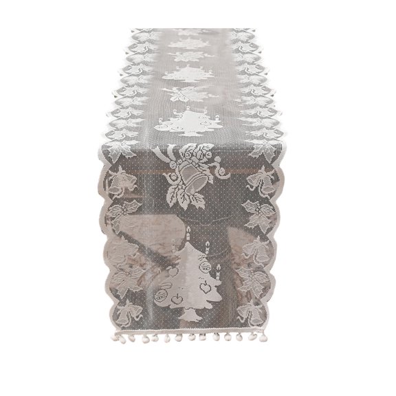 Lace Christmas Table Runner – 72×11 in Hollow Snowflake Embroidered Table Flag with Tassels – Elegant White Lace Tablecloth for Holiday Dining Room Decoration