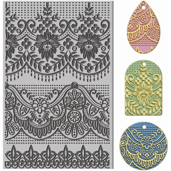 Lace Clay Texture Mat Embroidery Pattern Clay Modeling Pattern Pad Texture Sheets for Polymer Clay Making Earrings Jewelry 4x2.6inch