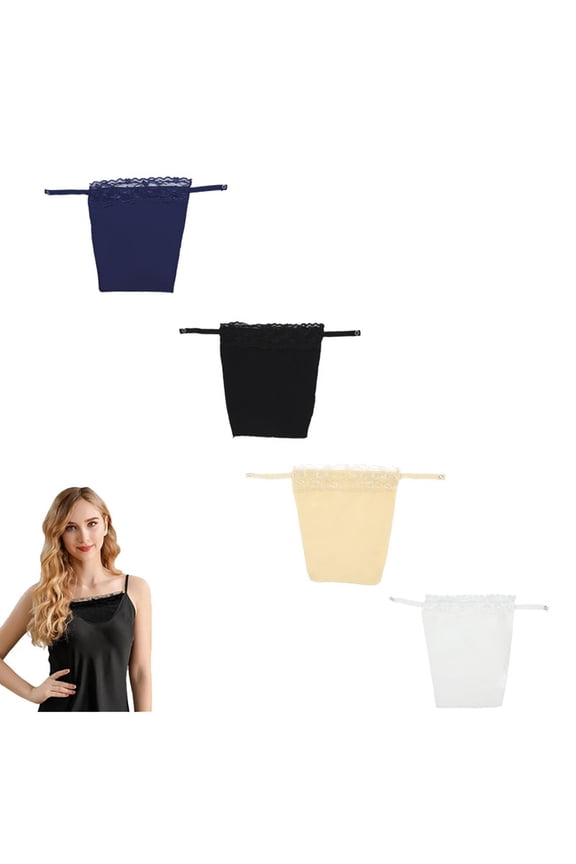 Lace Clip On Camisole Modesty Panel Insert For Women Low Cut Casual Tops Assorted Black Multicolor 4 Pack Adjustable Breathable Comfort Layering Bra Accessory