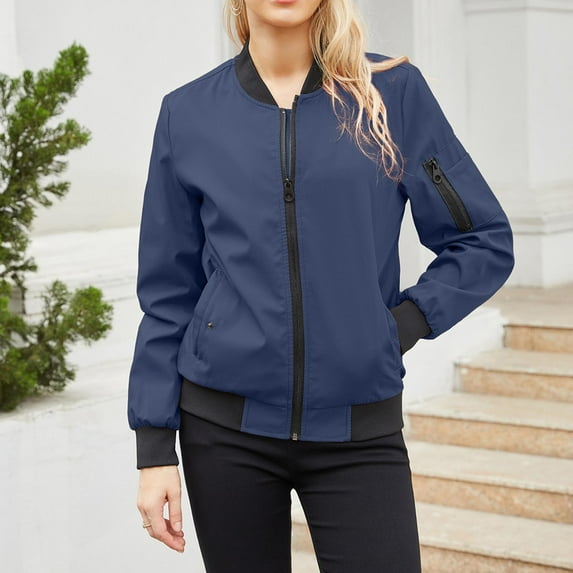 Lace Coats for Women, Womens Stand Collar Jackets Lightweight Zip Up Casual Bomber Jacket Trendy Solid Color Short Outwear Tops for Fall Winter Long Trench Coat for Women
