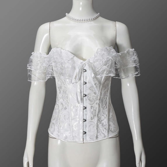 Lace Corset Tops for Women Bustier, Strap Shapewear for Women Tight Fitting Waist Cinching Corset New Corsets for Women Shapewear Style B-15 White XL