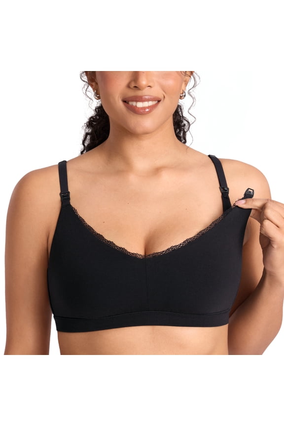 Lace Cotton Nursing Bras for Breastfeeding V Neck Wireless Nursing Sleep Bralettes Ultra Soft